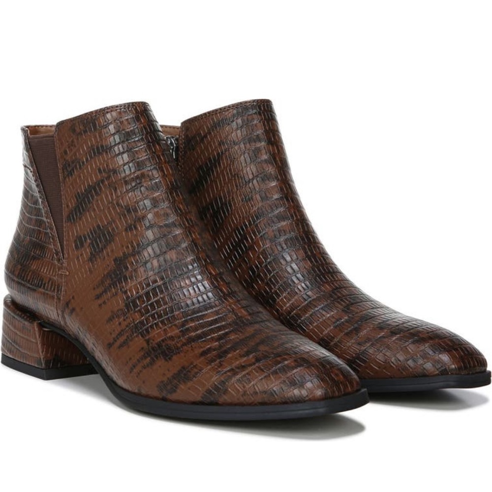 Franco Sarto Nico Croc embossed block heel bootie
